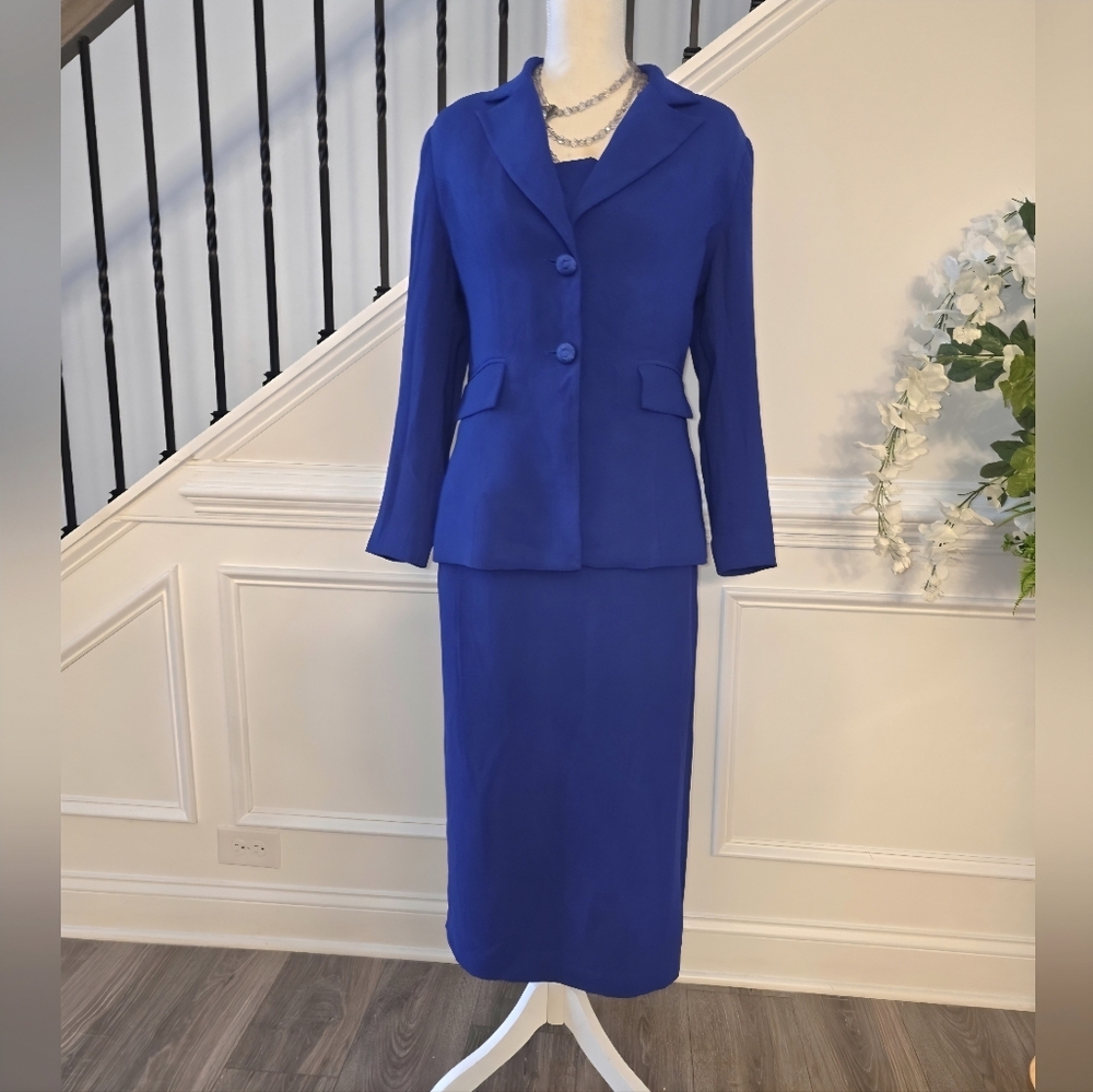 Giovanna Signature 2PC Notch Collar Skirt Suit Sz-8 Royal Blue